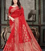 red Banarasi Silk saree with blouse piece