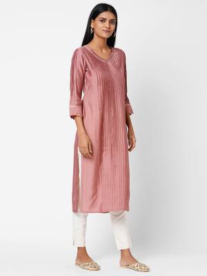 Pink plain silk ethnic-kurtis 3