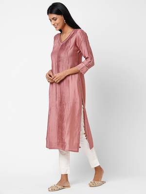 Pink plain silk ethnic-kurtis 4