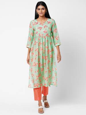 Green printed viscose ethnic-kurtis 1