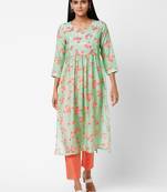 Green printed viscose ethnic-kurtis
