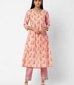 Pink embroidered viscose ethnic-kurtis