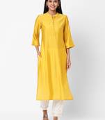 Yellow embroidered silk ethnic-kurtis