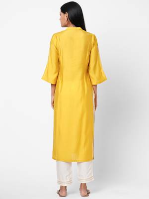 Yellow embroidered silk ethnic-kurtis 2