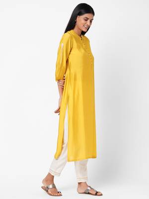 Yellow embroidered silk ethnic-kurtis 3