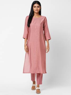 Pink embroidered viscose ethnic-kurtis 1