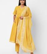 Yellow woven cotton ethnic-kurtis