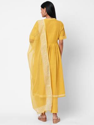 Yellow woven cotton ethnic-kurtis 2