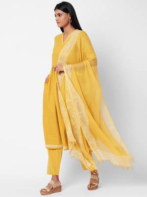 Yellow woven cotton ethnic-kurtis 4
