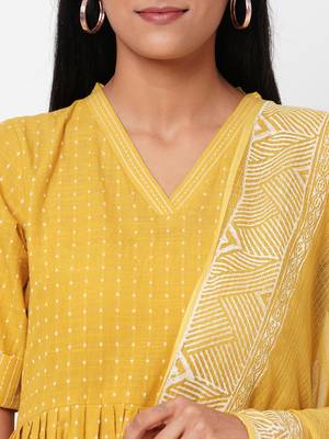 Yellow woven cotton ethnic-kurtis 5