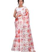 red Organza saree with blouse piece