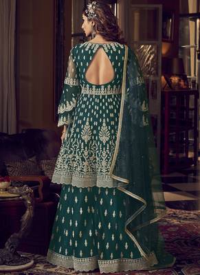 Dark-teal embroidered net salwar 3
