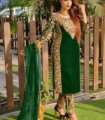 Dark-green embroidered velvet salwar
