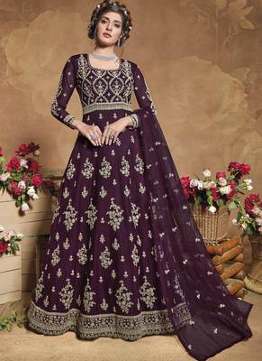 Dark-wine embroidered net salwar 1