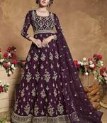 Dark-wine embroidered net salwar
