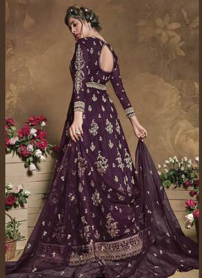 Dark-wine embroidered net salwar 2