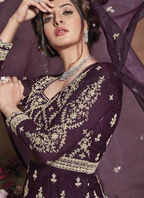 Dark-wine embroidered net salwar 3