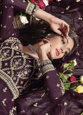 Dark-wine embroidered net salwar 4