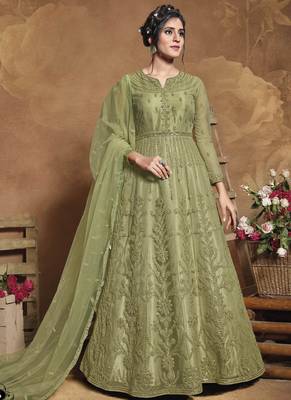 Olive embroidered net salwar 1