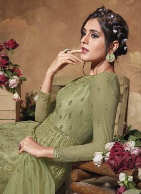 Olive embroidered net salwar 3
