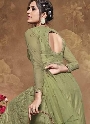 Olive embroidered net salwar 4