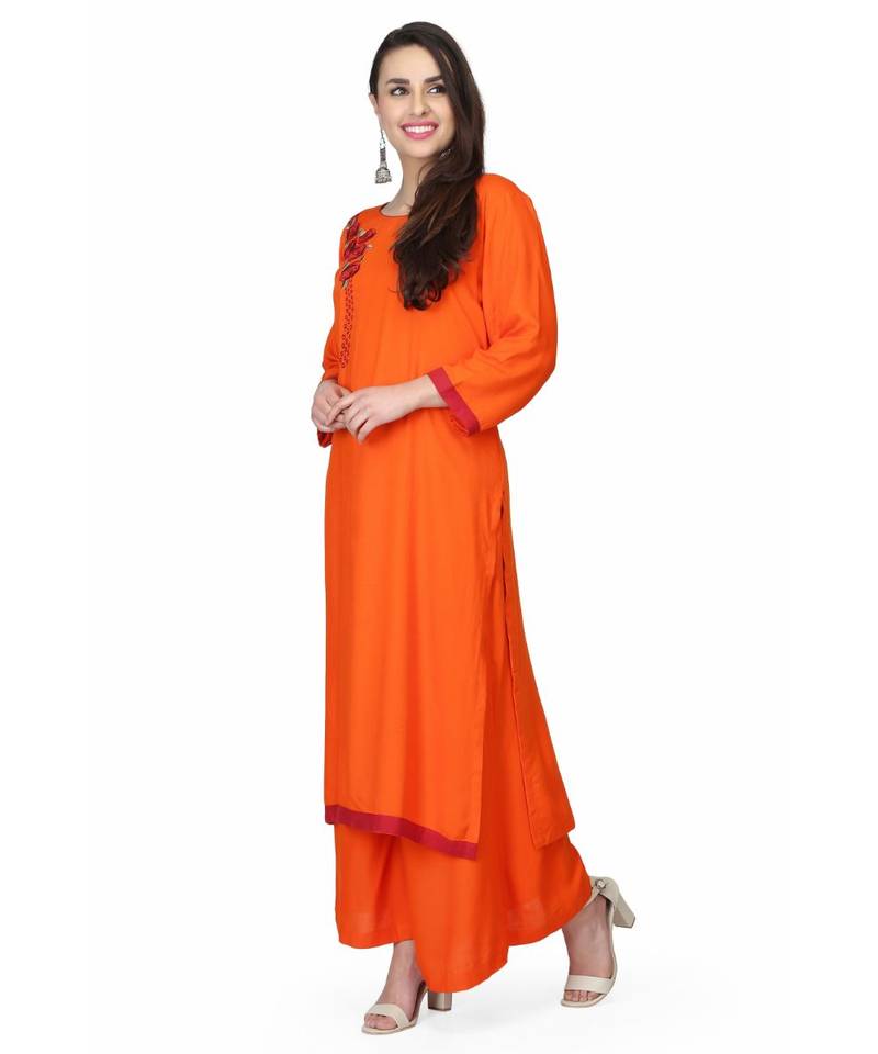 Rayon Orange stitched  Kurti