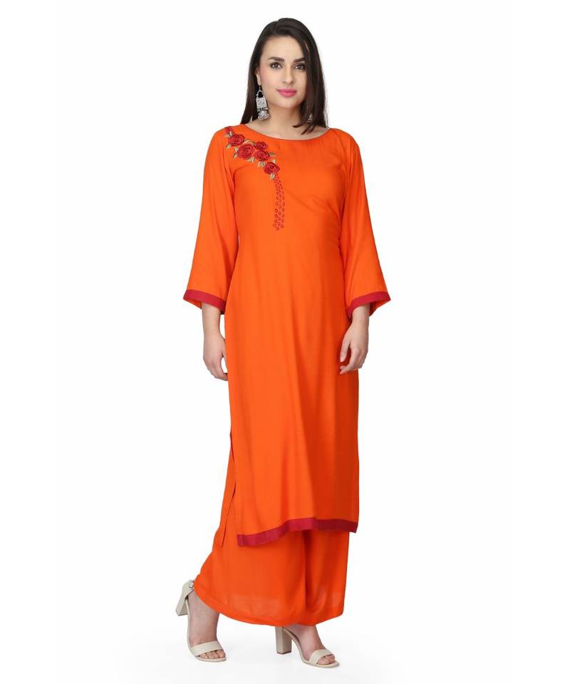 Rayon Orange stitched  Kurti