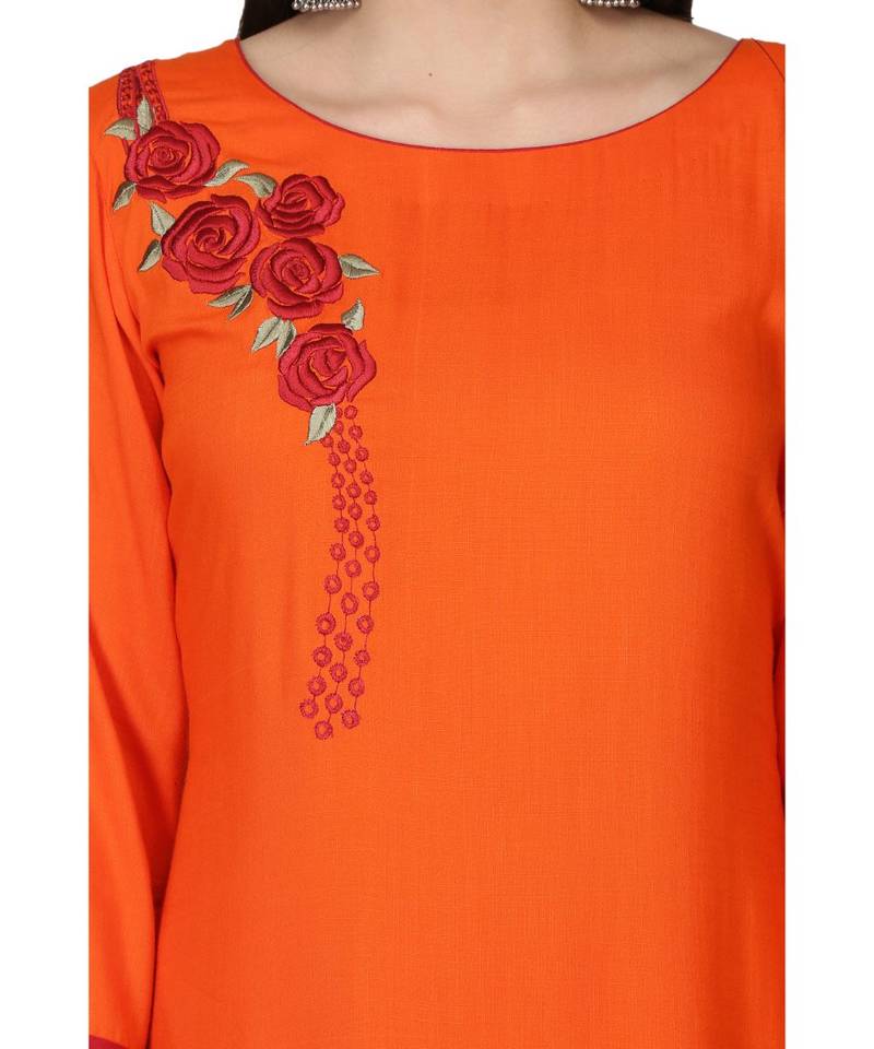 Rayon Orange stitched  Kurti