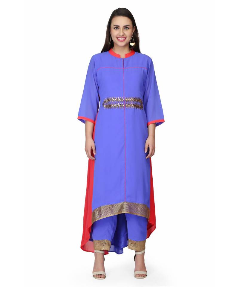 Georgette Blue stitched  Kurti