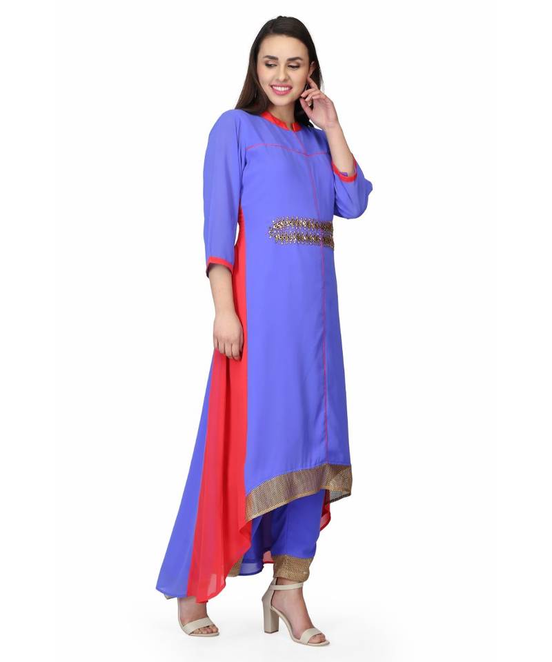 Georgette Blue stitched  Kurti