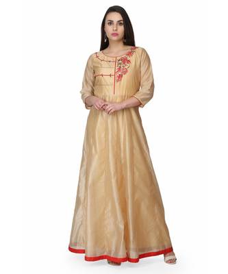 silk Beige stitched  Kurti 1