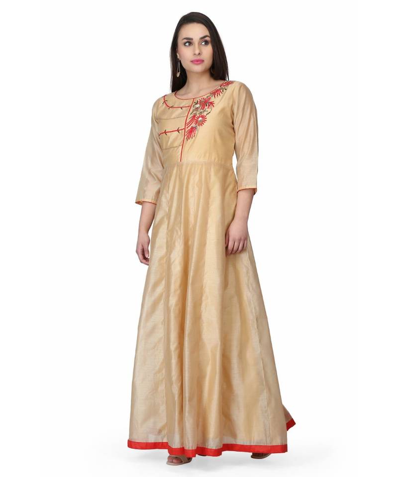 silk Beige stitched  Kurti