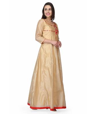 silk Beige stitched  Kurti 4