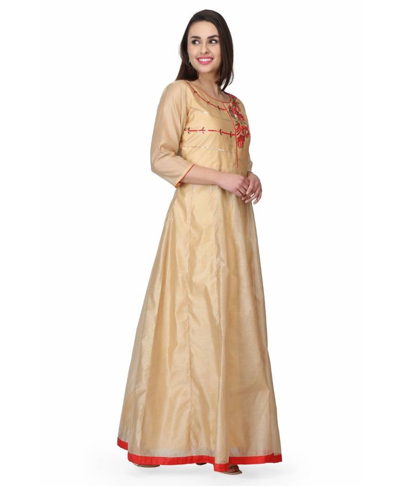 silk Beige stitched  Kurti
