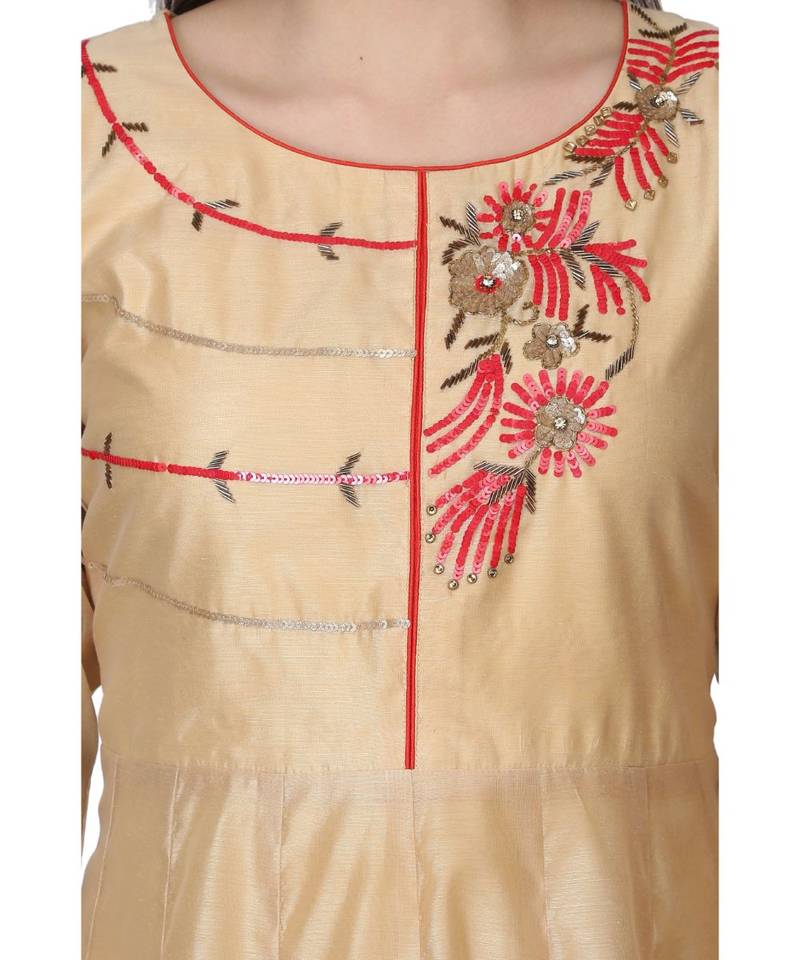 silk Beige stitched  Kurti