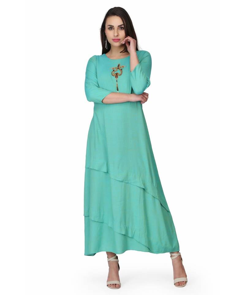 Rayon Green stitched  Kurti