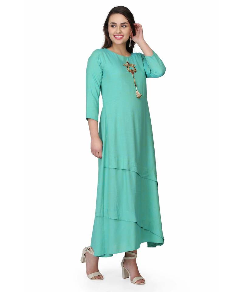 Rayon Green stitched  Kurti