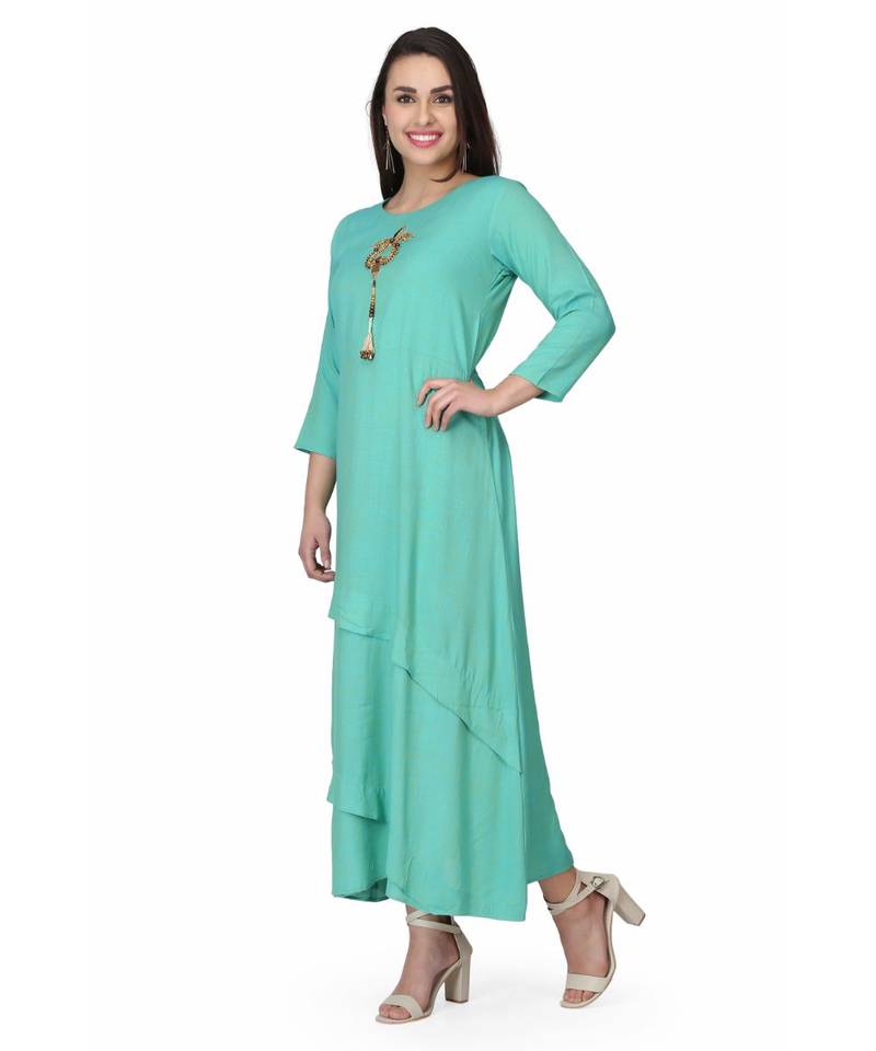 Rayon Green stitched  Kurti