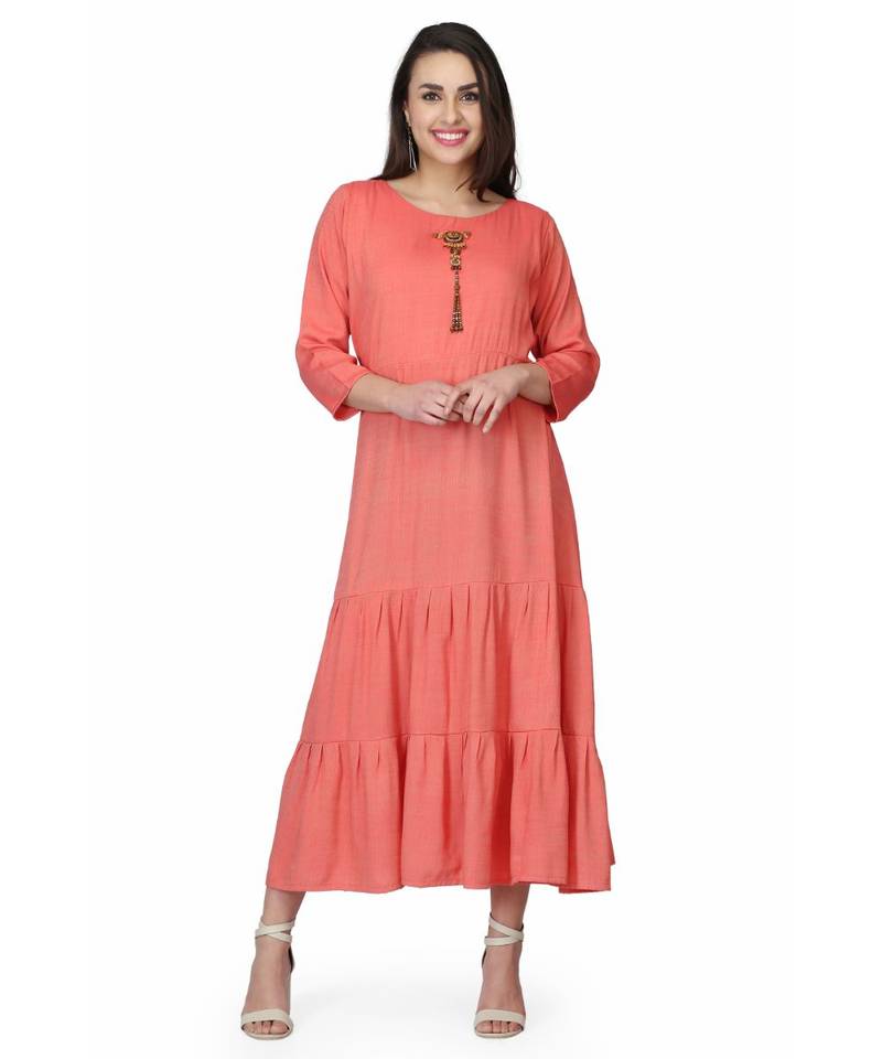 Rayon Rust orange stitched  Kurti
