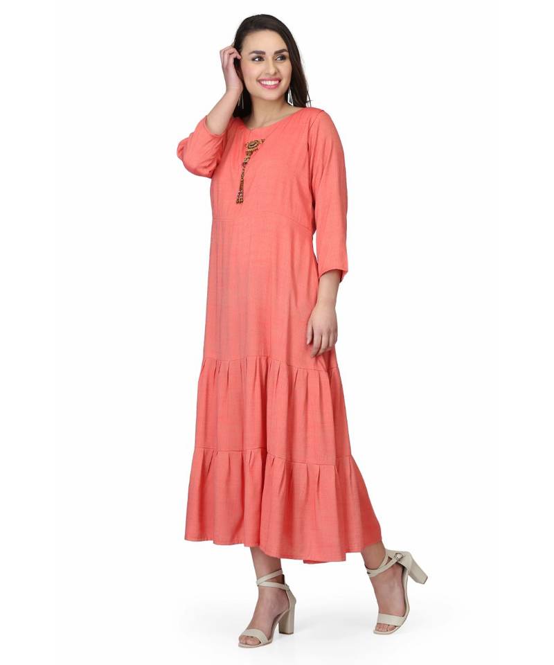 Rayon Rust orange stitched  Kurti