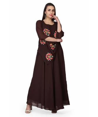 Georgette chocolate Brown stitched  Kurti 1