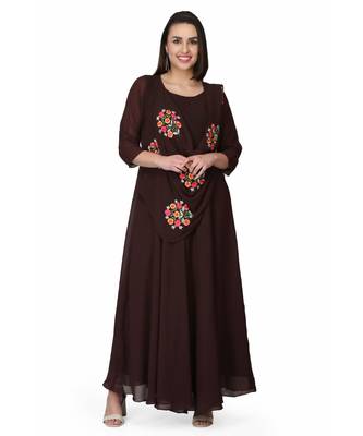 Georgette chocolate Brown stitched  Kurti 2