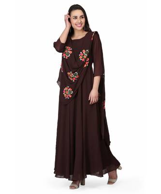 Georgette chocolate Brown stitched  Kurti 3