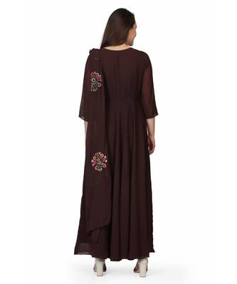 Georgette chocolate Brown stitched  Kurti 5