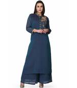 Crape Blue stitched  Kurti