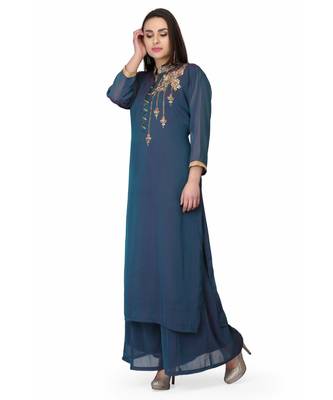 Crape Blue stitched  Kurti 2