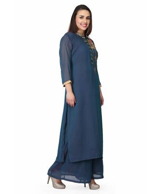 Crape Blue stitched  Kurti 3