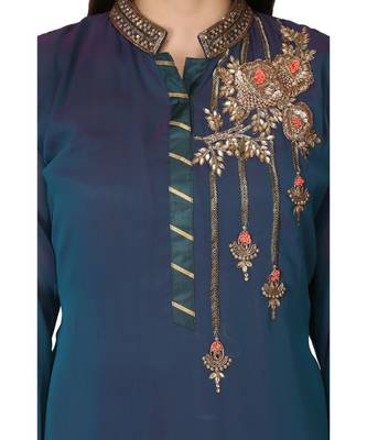 Crape Blue stitched  Kurti 4