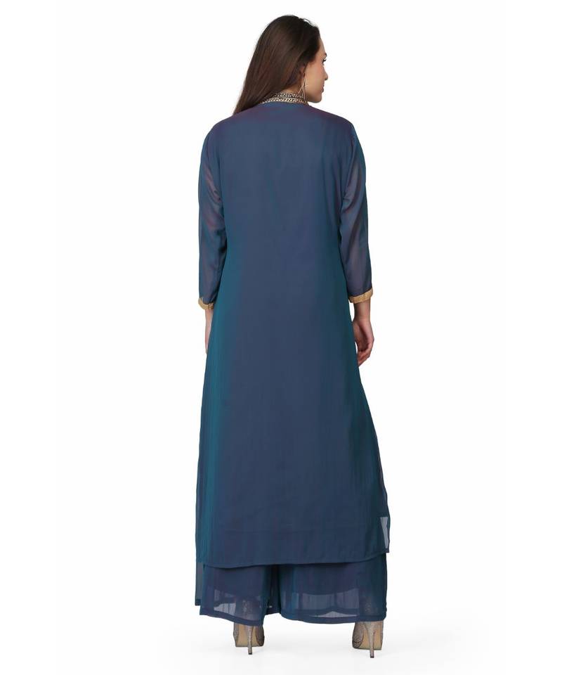 Crape Blue stitched  Kurti