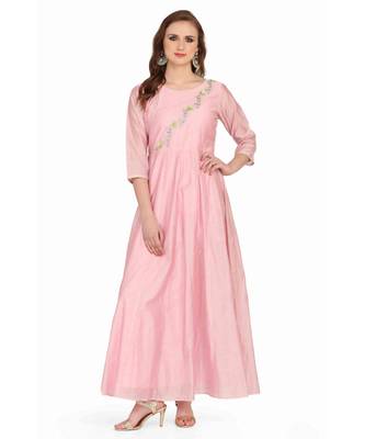 Chandari silk Pink stitched  Kurti 1